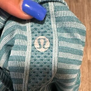 lululemon athletica Teal Striped Short Sleeve Top